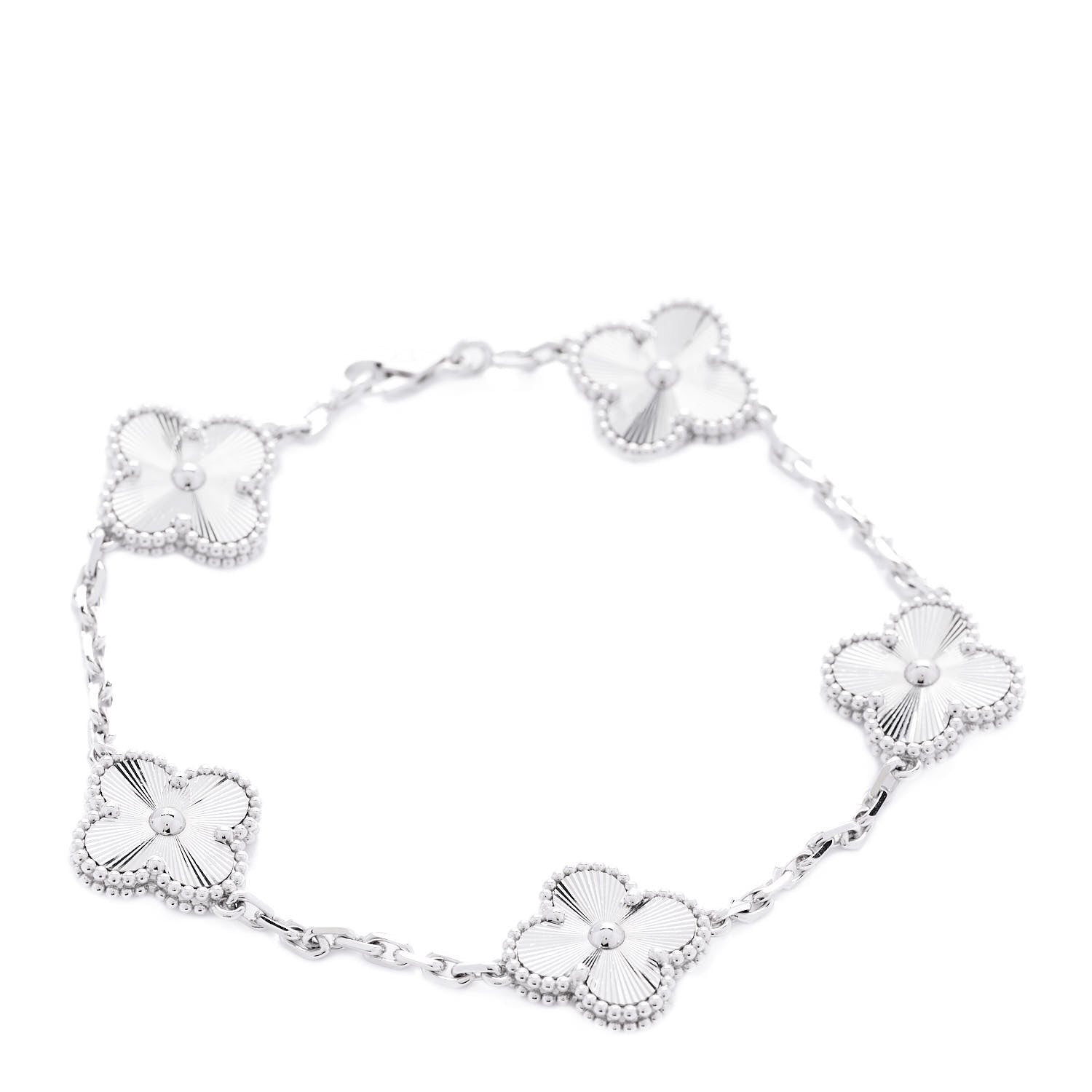 Van Cleef & Arpels 18K White Gold 5 Motifs Guilloche Vintage Alhambra Bracelet 1 of 6
