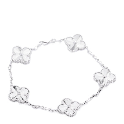 Van Cleef & Arpels 18K White Gold 5 Motifs Guilloche Vintage Alhambra Bracelet 1 of 6