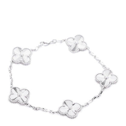 Van Cleef & Arpels 18K White Gold 5 Motifs Guilloche Vintage Alhambra Bracelet 1 of 6
