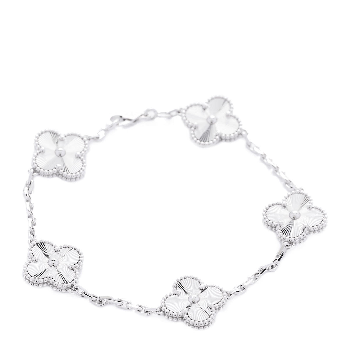 18K White Gold 5 Motifs Guilloche Vintage Alhambra Bracelet