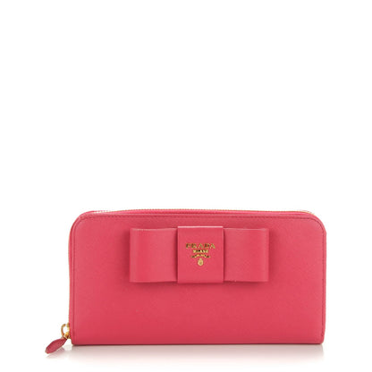 Prada Saffiano Fiocco Bow Zip Around Wallet Peonia 1 of 8