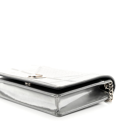 Christian Dior Metallic Patent Micro-Cannage Diorama Wallet on Chain Pouch Silver 9 of 10