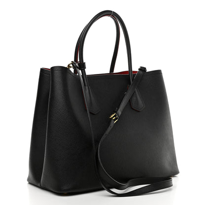 Prada Saffiano Cuir Small Double Bag Black Fuoco 3 of 10