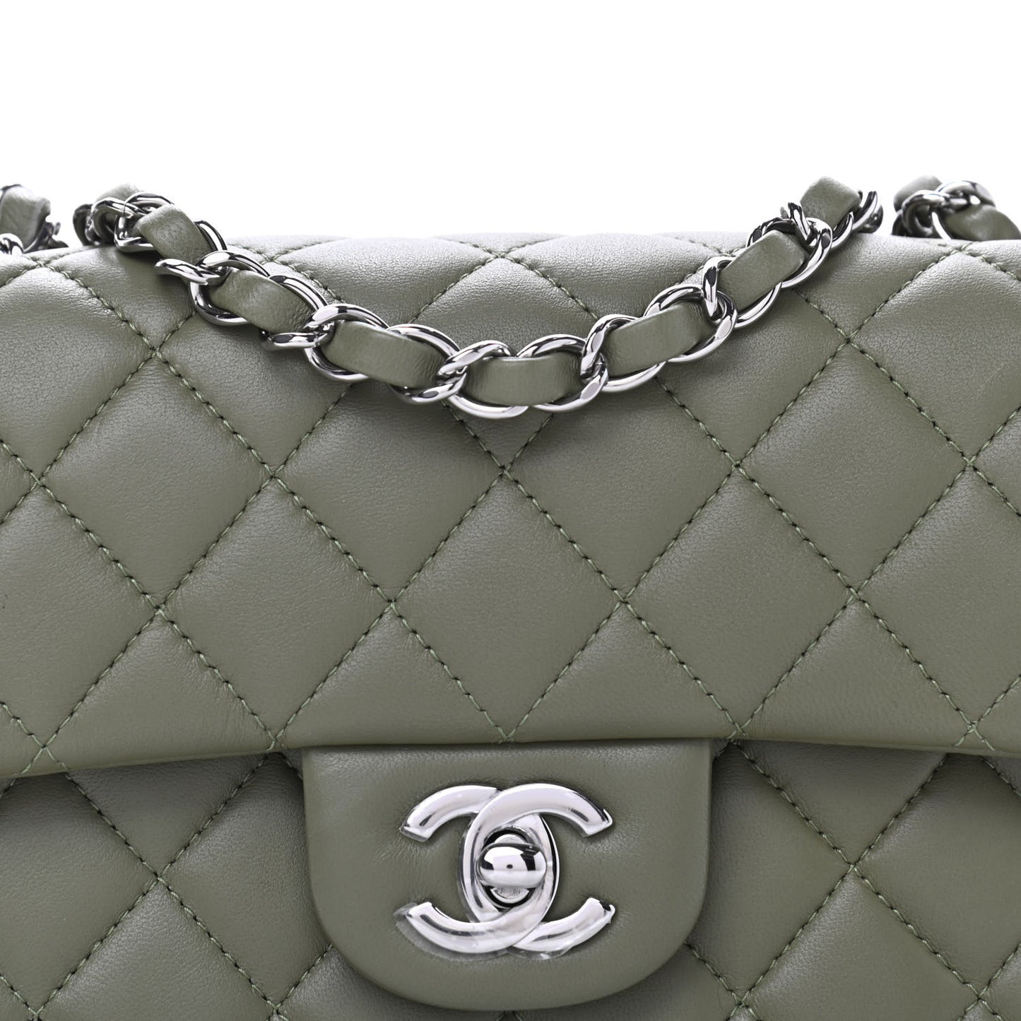 Lambskin Quilted Mini Rectangular Flap Green