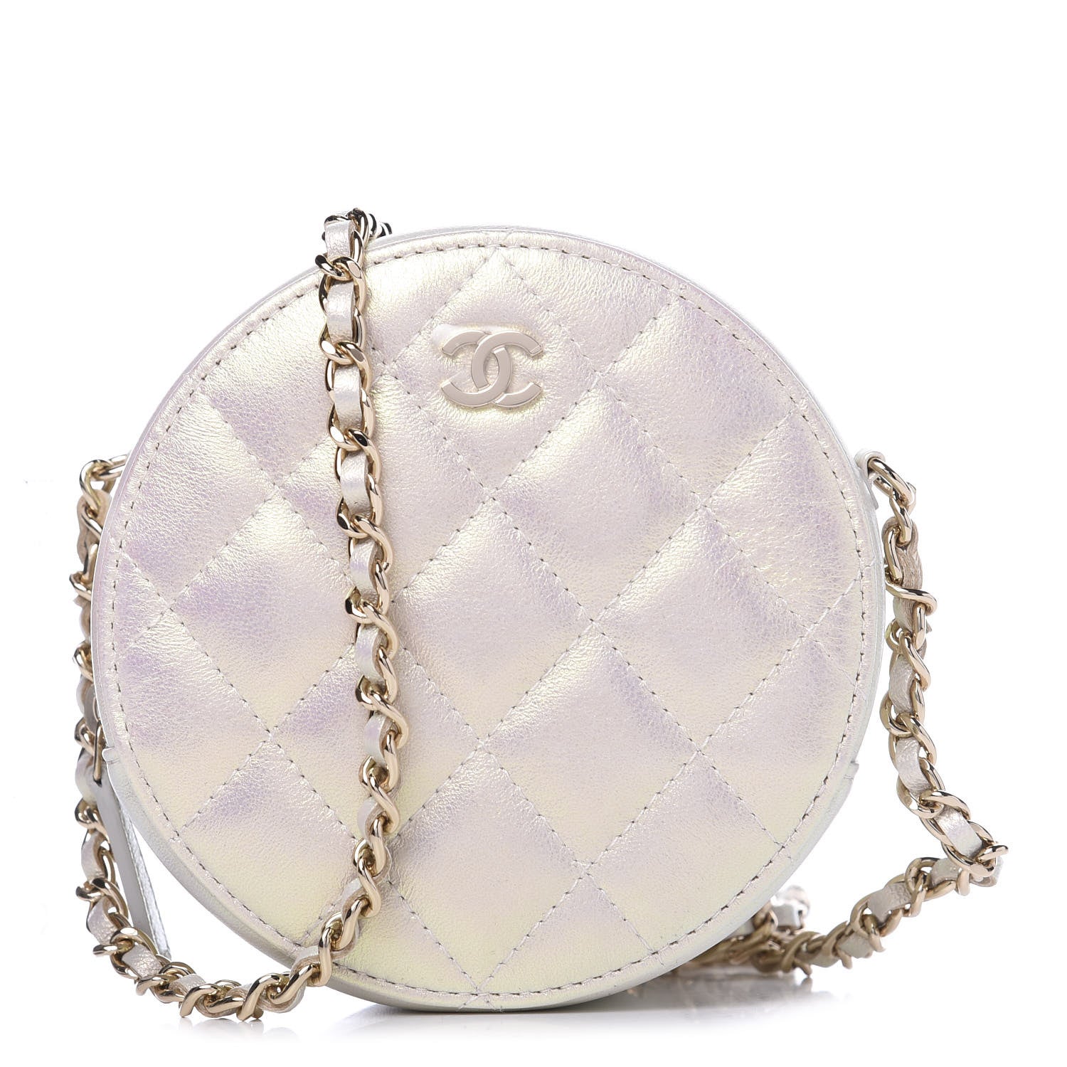 Chanel Iridescent Lambskin Quilted Round Clutch With Chain Ivory 1 of 11