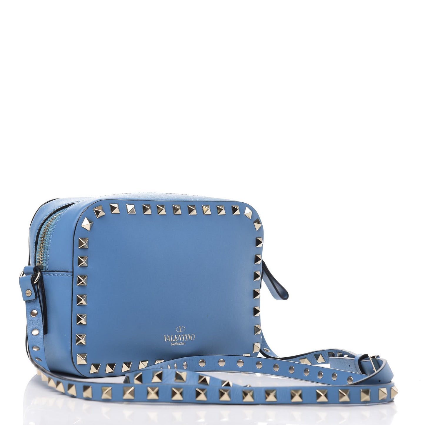 Calfskin Rockstud Camera Crossbody Bag Light Blue