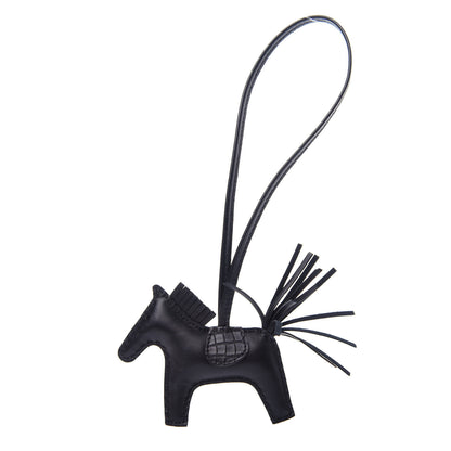 Hermes Milo Lambskin Matte Alligator Touch Grigri Rodeo Horse Bag Charm PM So Black 1 of 4