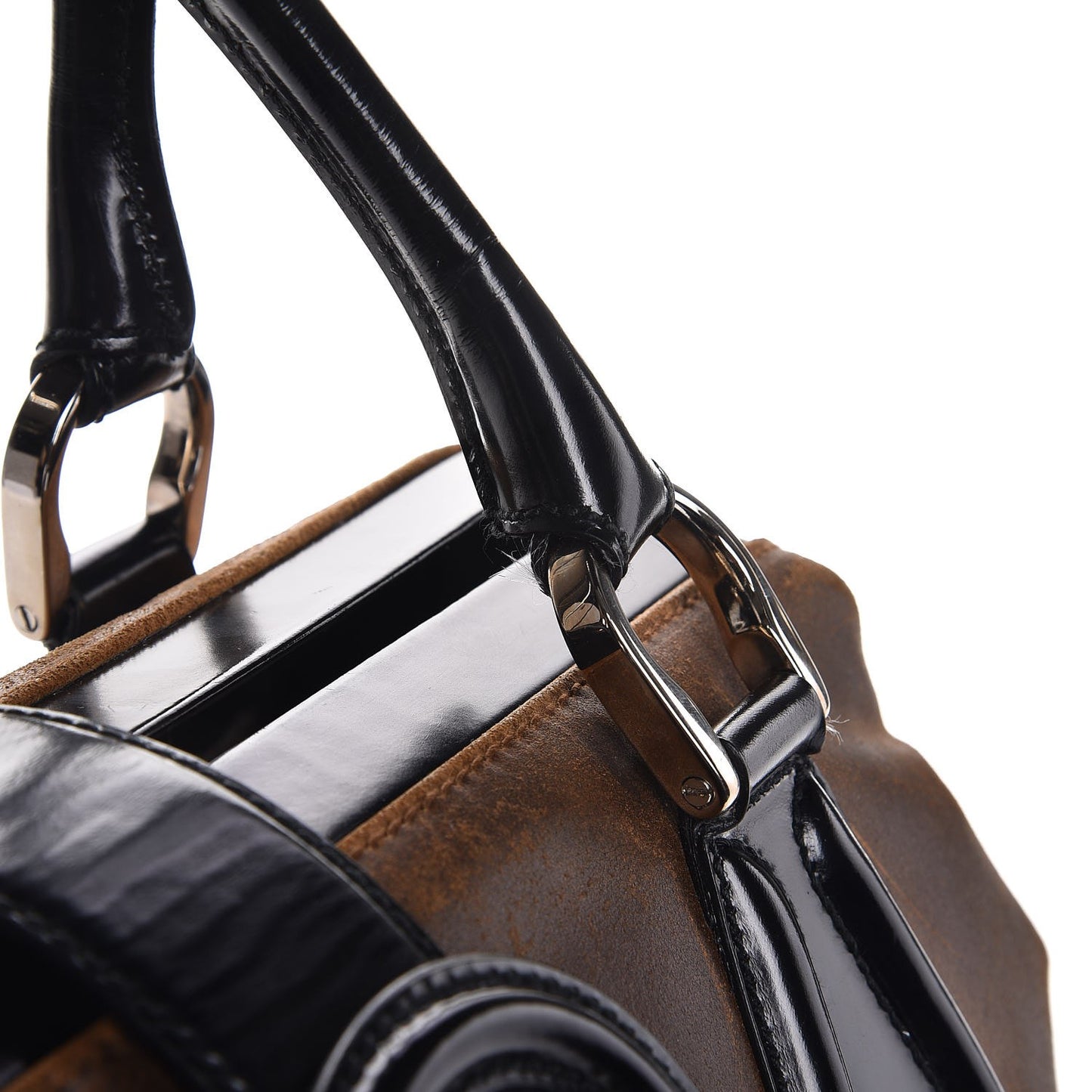 Calfskin Suede Frame Bag Brown Black