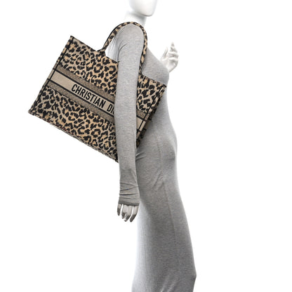 Christian Dior Canvas Mizza Embroidered Large Leopard Book Tote Beige 2 of 10