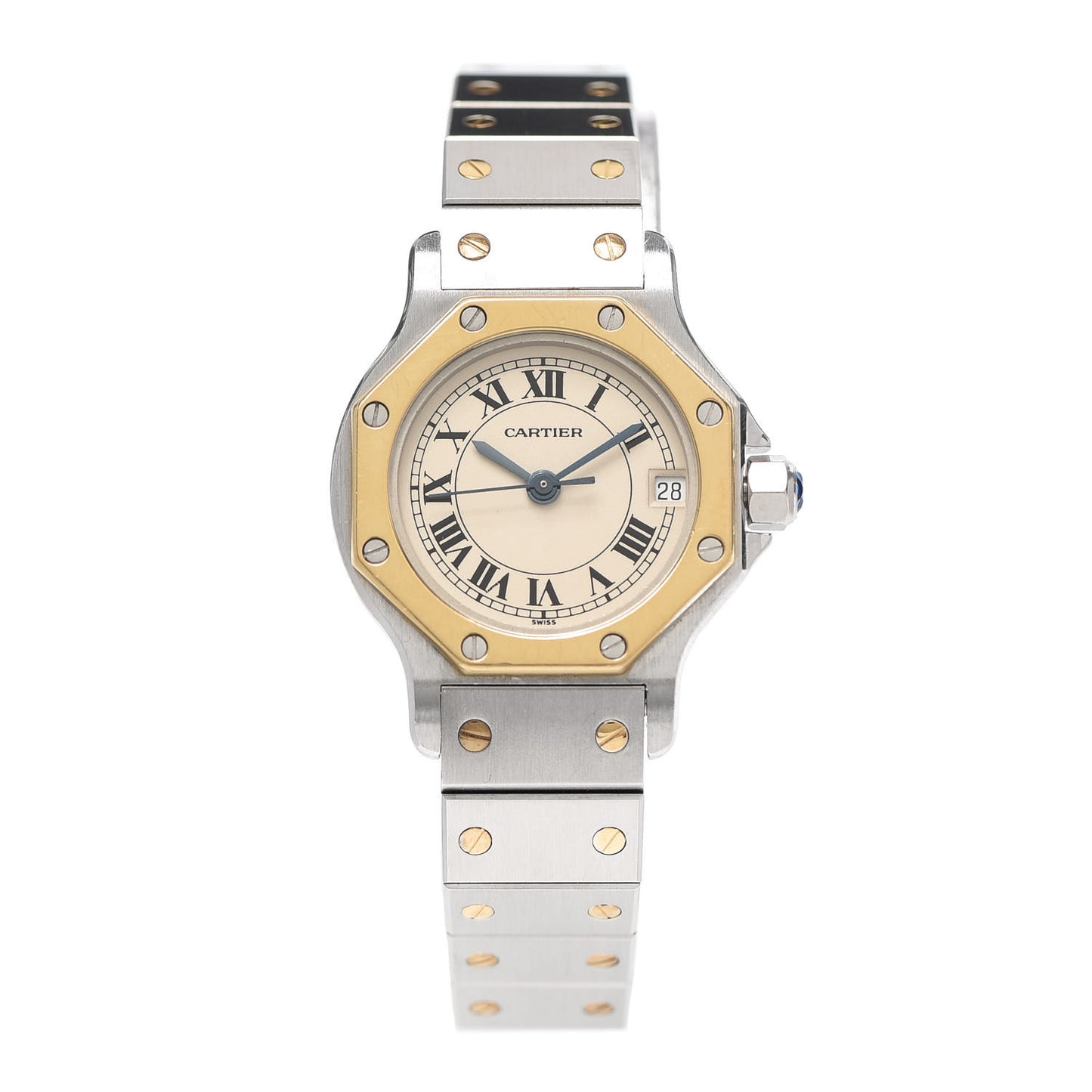 Stainless Steel 18K Yellow Gold 25mm Santos Octagon Quartz Watch