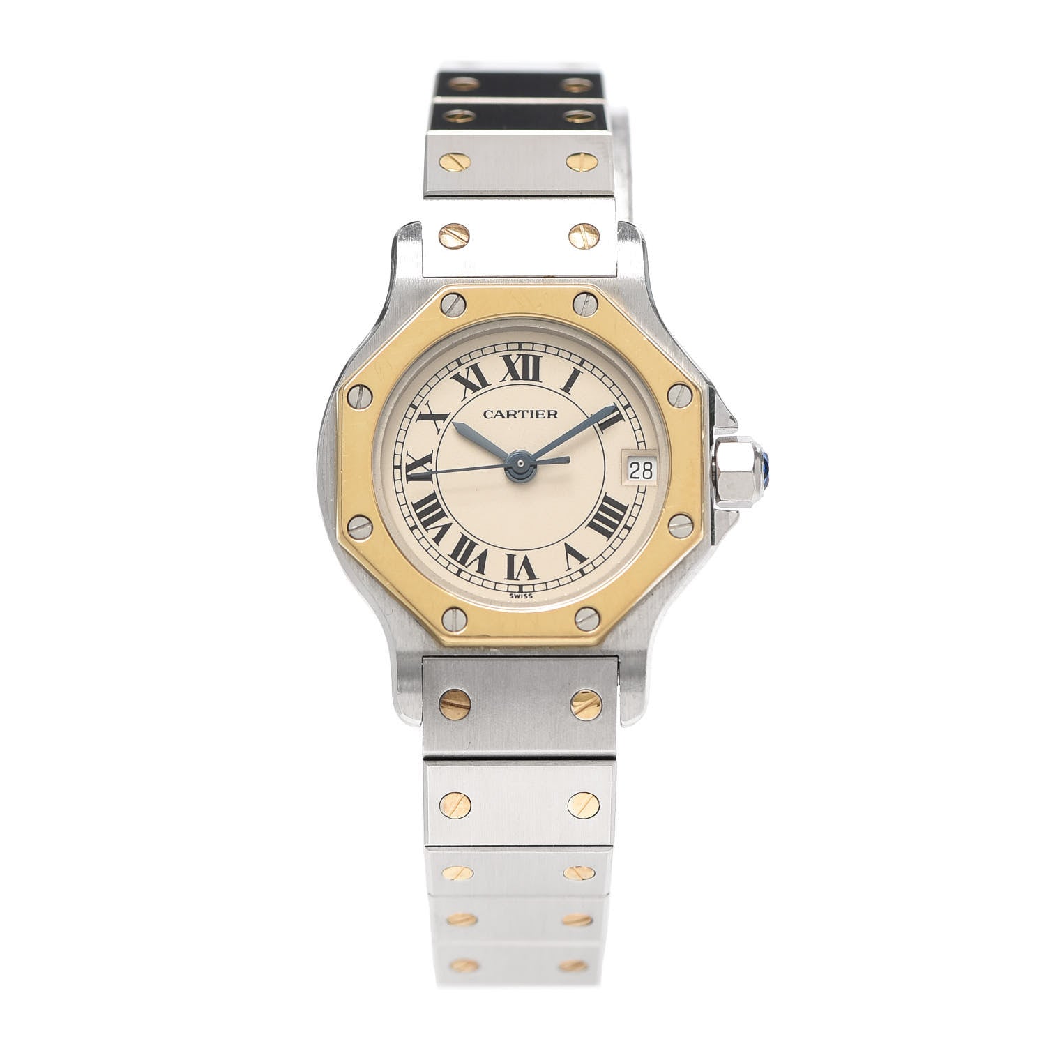 Cartier Stainless Steel 18K Yellow Gold 25mm Santos Octagon Quartz Watch 1 of 5