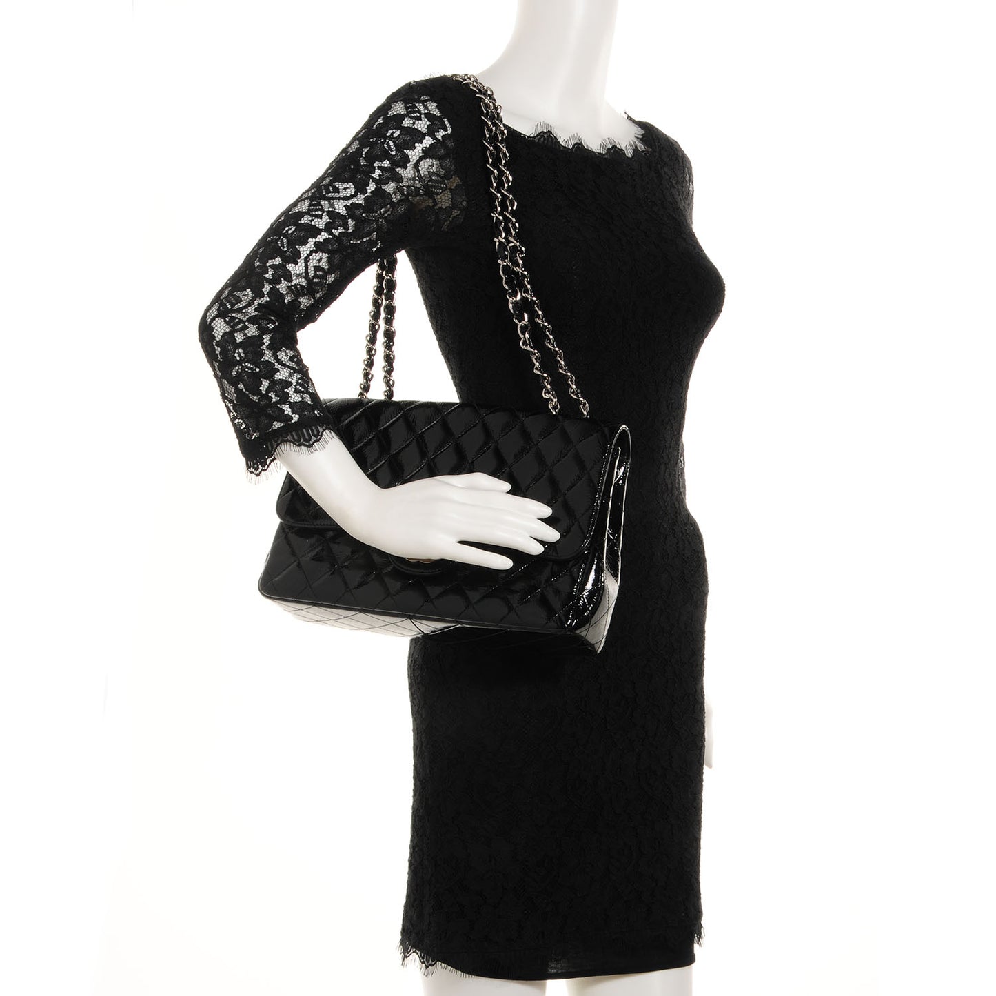 Distressed Patent Jumbo Single Flap Black
