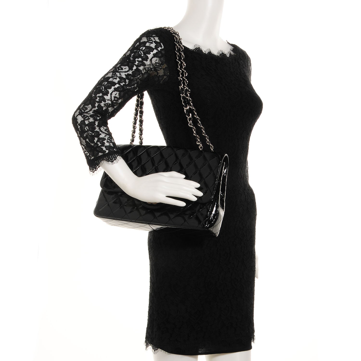 Chanel Distressed Patent Jumbo Single Flap Black 2 of 9