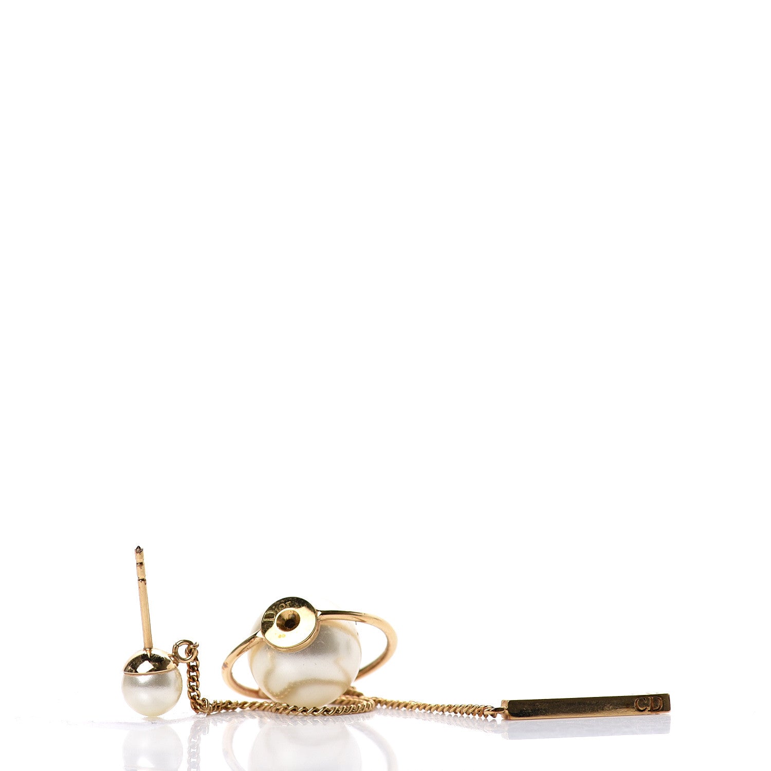 Christian Dior Pearl Tribales Dangle Chain Earrings Gold 3 of 5