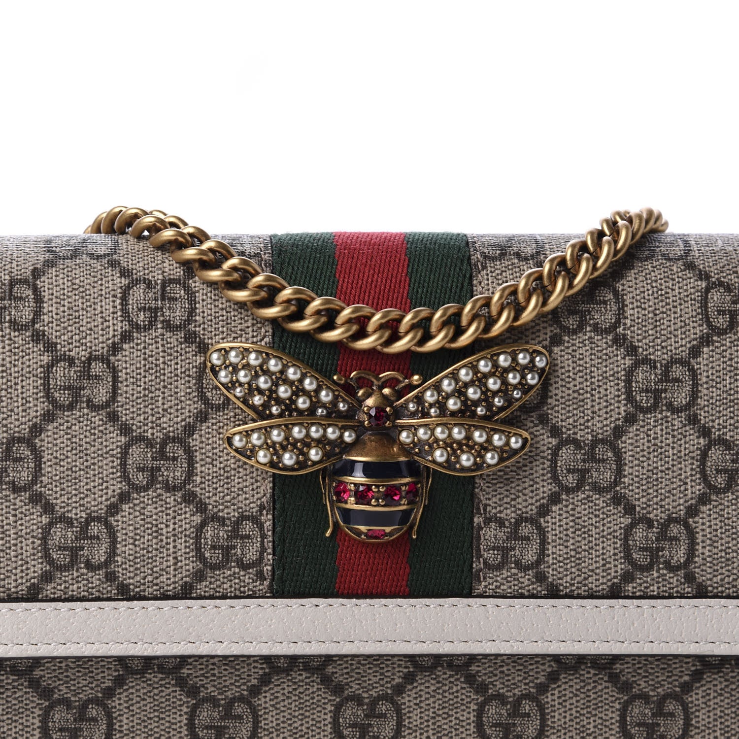 Gucci GG Supreme Monogram Web Queen Margaret Chain Wallet White 9 of 10