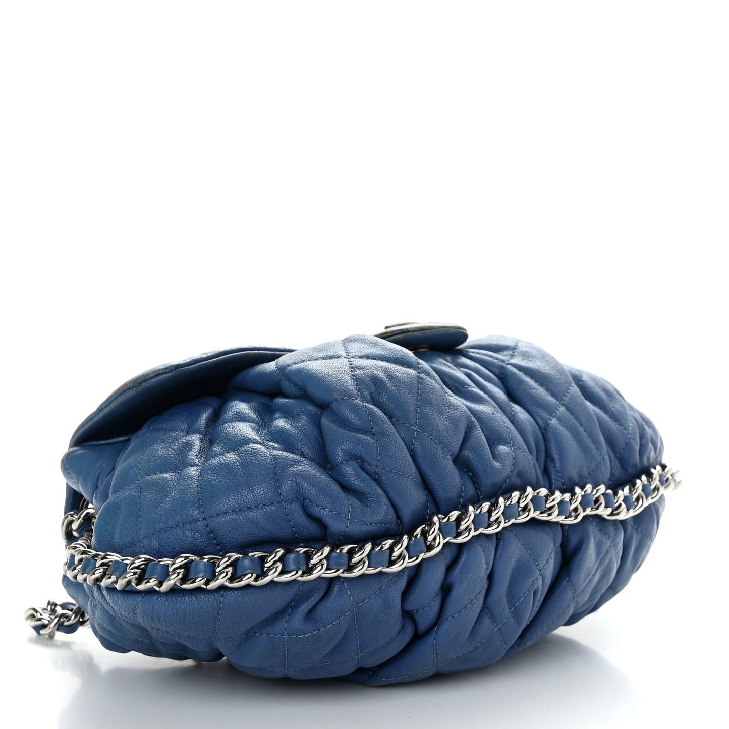 Washed Lambskin Quilted Medium Chain Around Messenger Blue