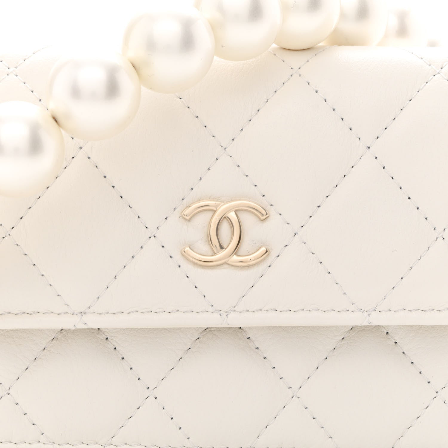 Chanel Calfskin Quilted Maxi Pearls Clutch With Chain White 9 of 14