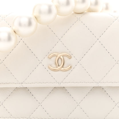 Chanel Calfskin Quilted Maxi Pearls Clutch With Chain White 9 of 14