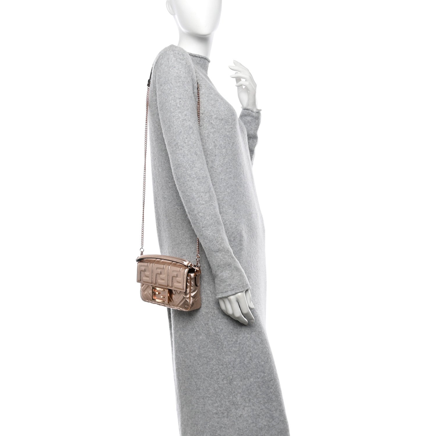 Fendi Vitello Laminato FF 1974 Embossed Mini Baguette Rame 3 of 10