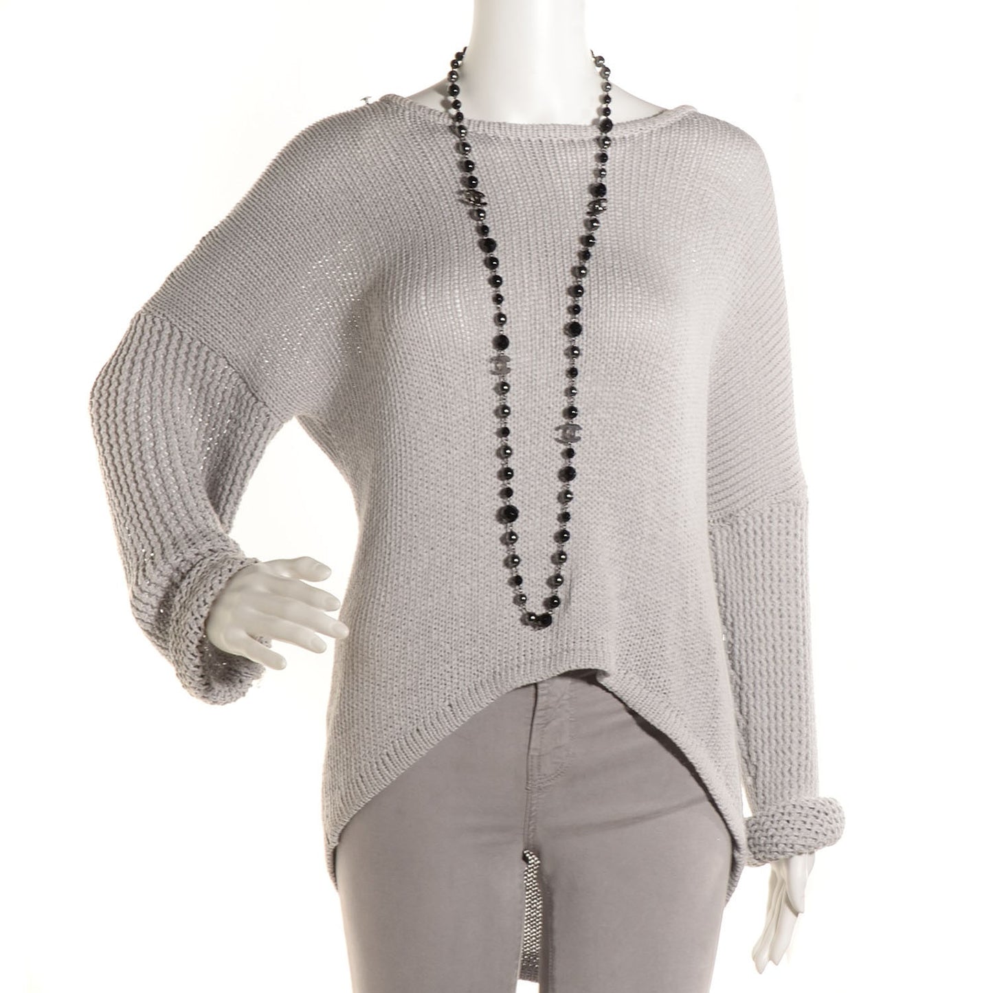 Ruthenium Pearl Beaded CC Long Necklace Black