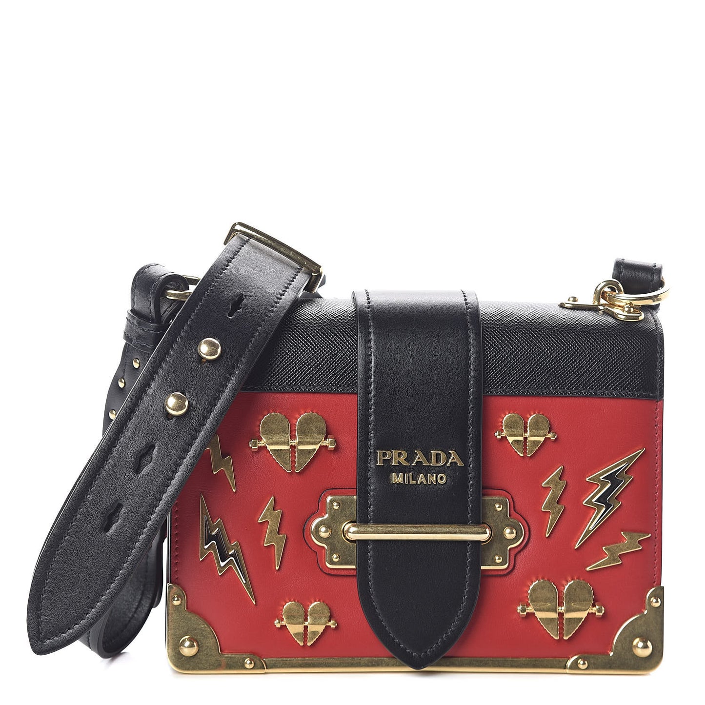 City Calfskin Saffiano Cahier Hearts Bag Fuoco Black