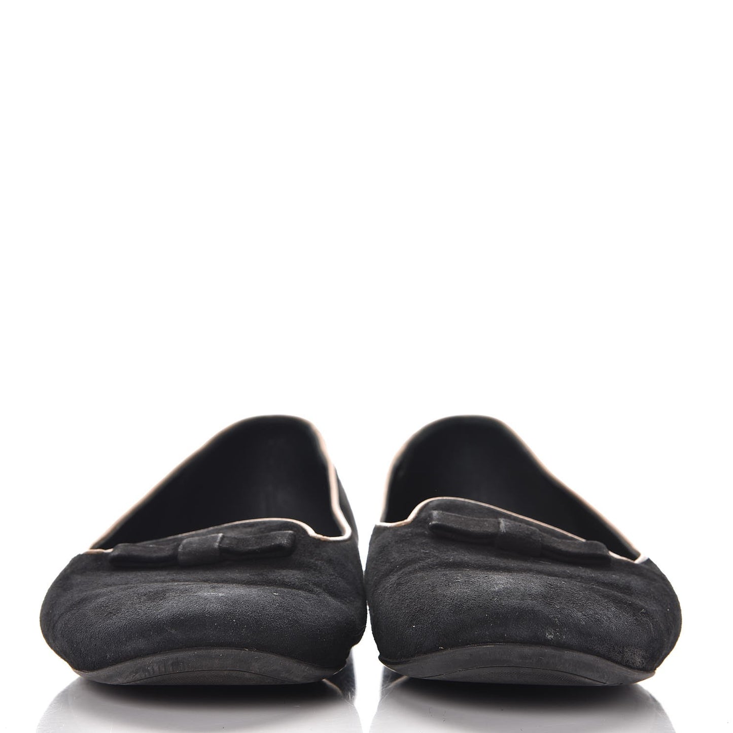 Suede Uniformes Bow Flat Loafers Black