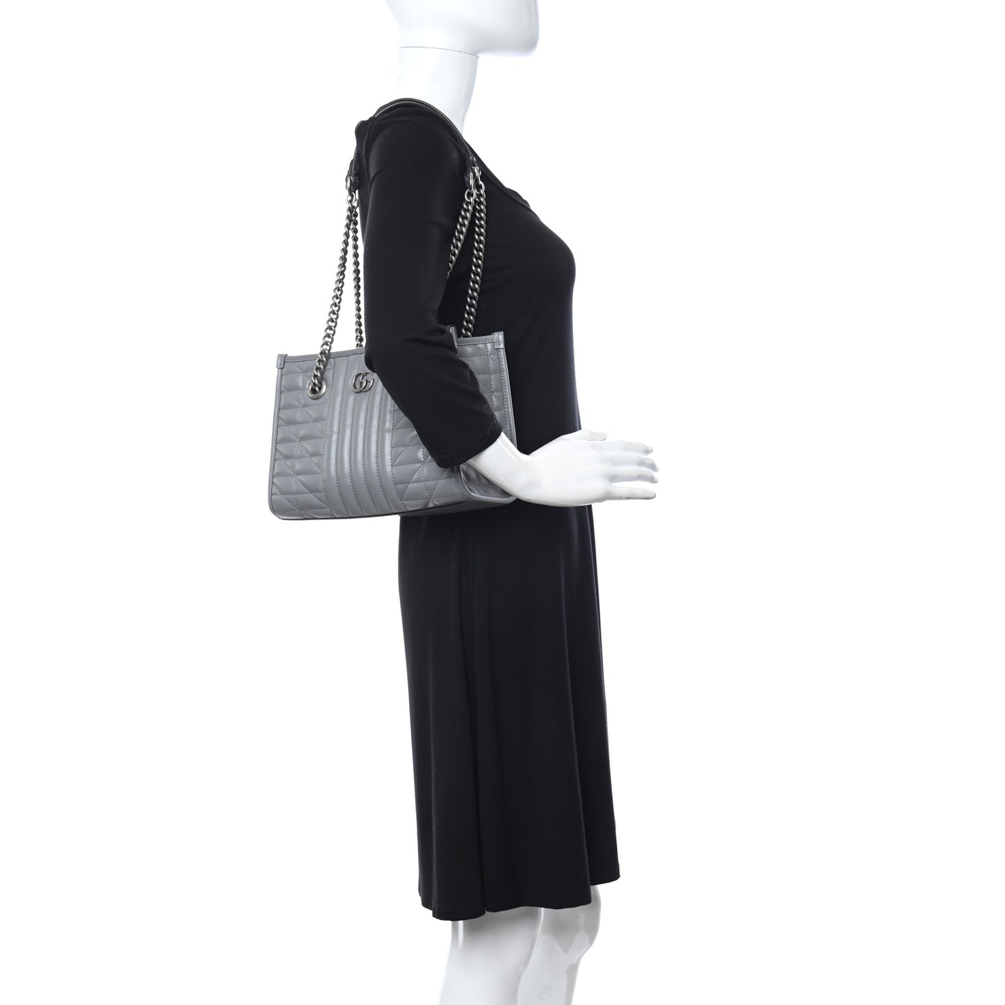 Calfskin Matelasse Aria Small GG Marmont Shoulder Tote Deep Grey