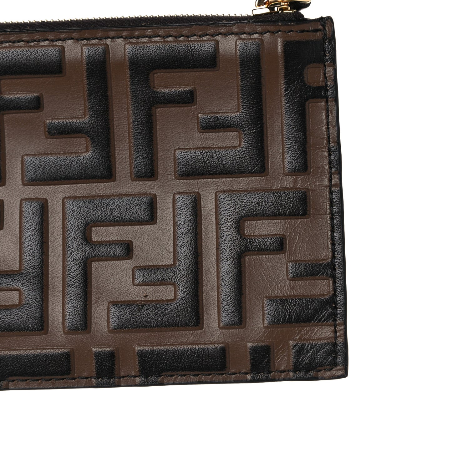 Calfskin FF 1974 Embossed Zip Pouch Maya Black
