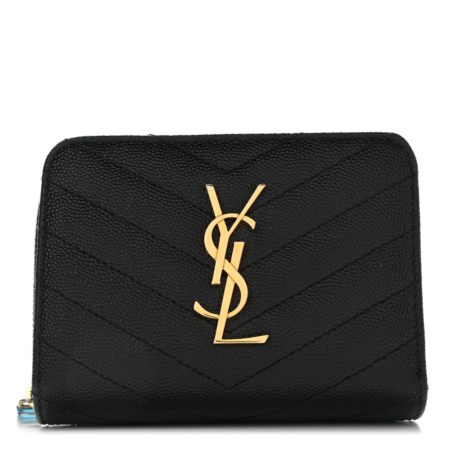 Grain De Poudre Matelasse Chevron Monogram Compact Zip Around Wallet Black