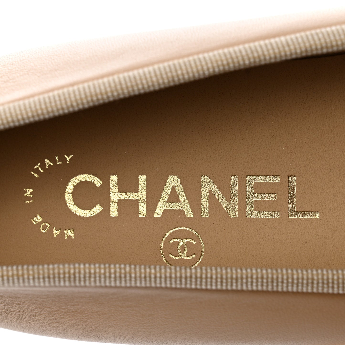Lambskin Cap Toe CC Ballerina Flats 38.5 Beige Black