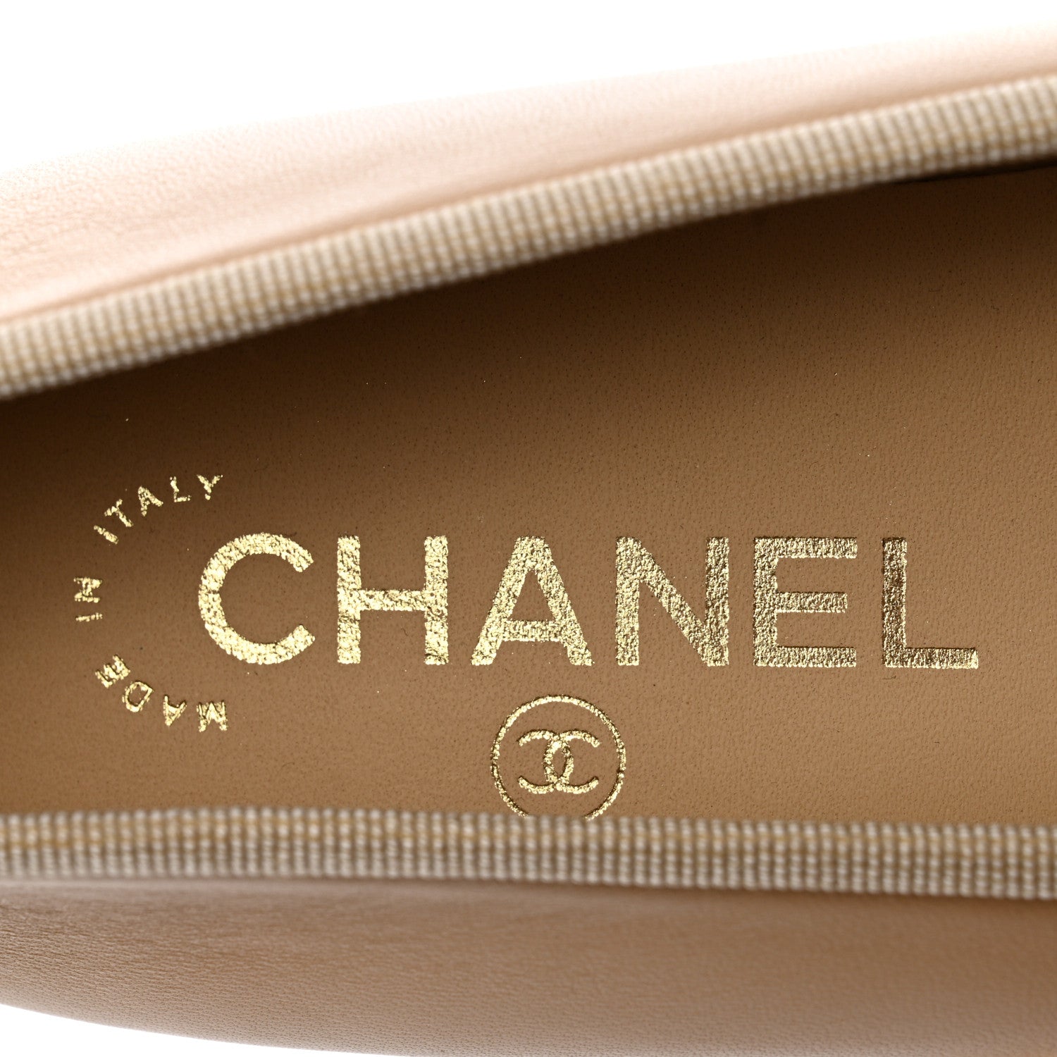 Chanel Lambskin Cap Toe CC Ballerina Flats 38.5 Beige Black 7 of 9