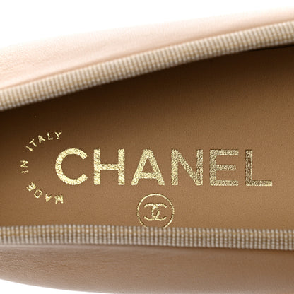 Chanel Lambskin Cap Toe CC Ballerina Flats 38.5 Beige Black 7 of 9