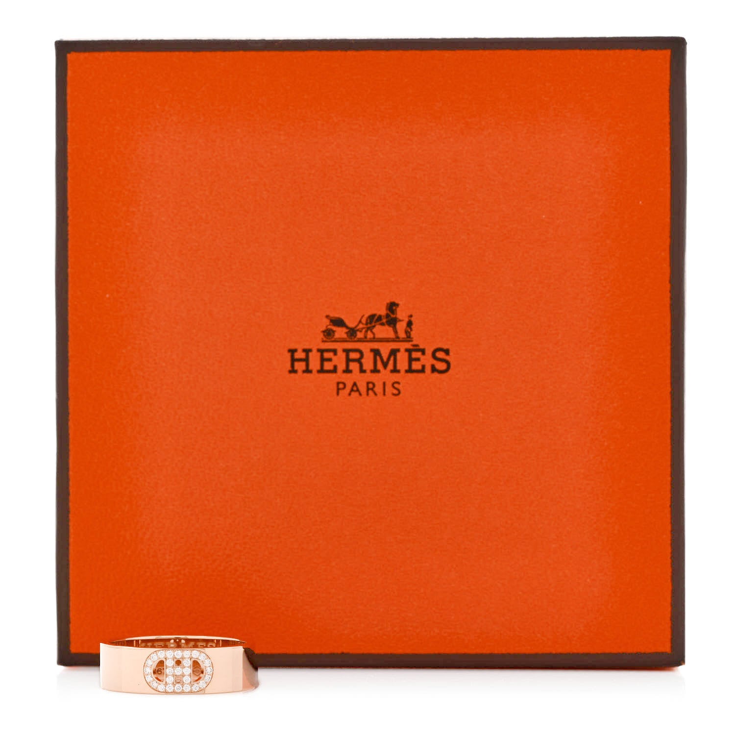Hermes 18K Rose Gold Diamond PM H D'Ancre Ring 50 5.25 6 of 6