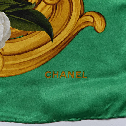 Chanel Silk Flower Square Scarf Green 4 of 10