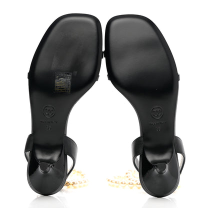 Chanel Calfskin Pearl Sandals 35 Black 5 of 11