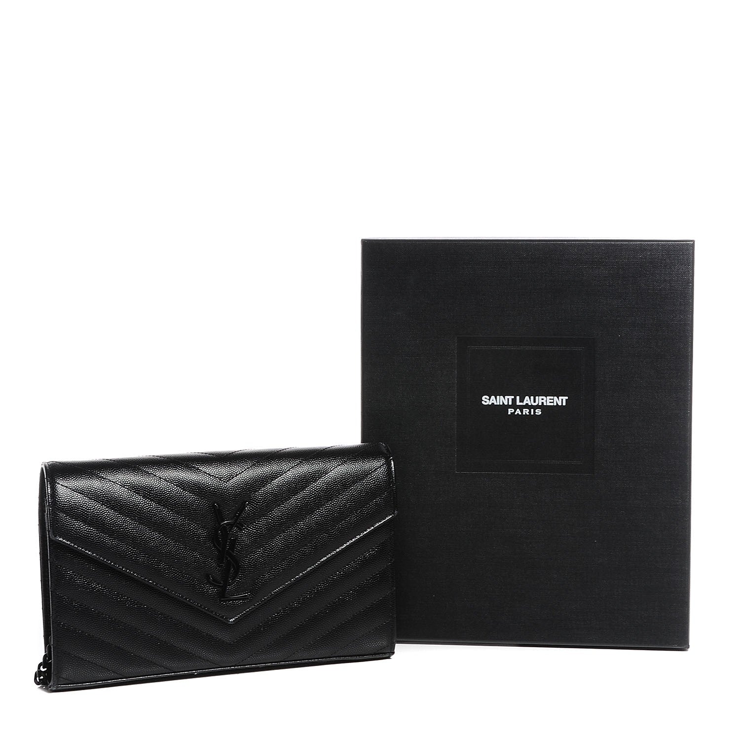 Saint Laurent Grain De Poudre Matelasse Chevron Medium Monogram Chain Wallet Black 7 of 7