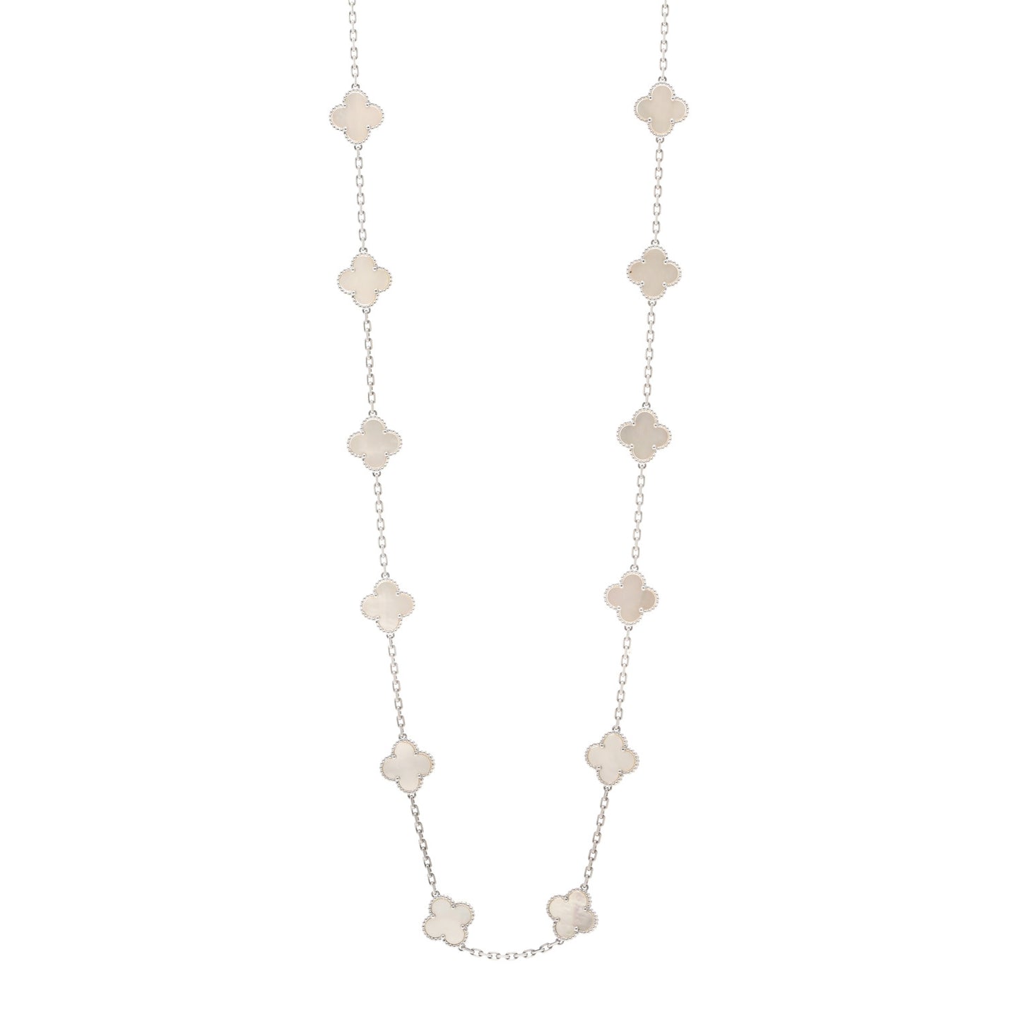 18K White Gold Mother of Pearl 20 Motifs Vintage Alhambra Necklace