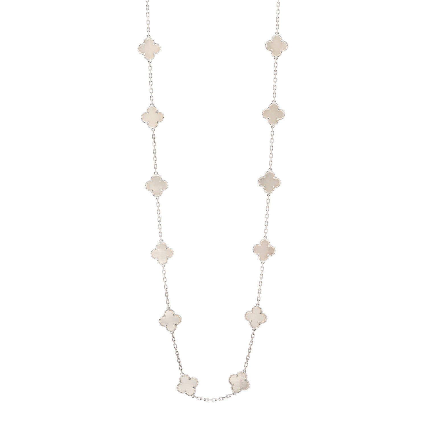 Van Cleef & Arpels 18K White Gold Mother of Pearl 20 Motifs Vintage Alhambra Necklace 1 of 5