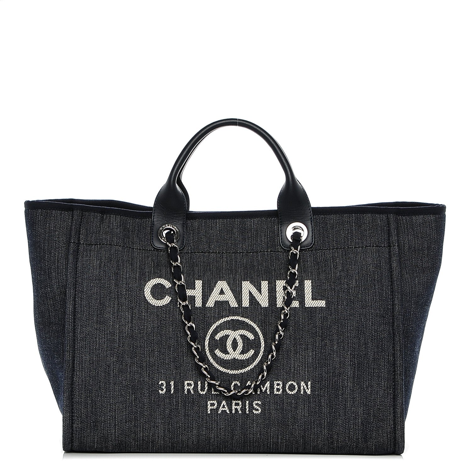 Chanel Canvas Large Deauville Tote Dark Blue 1 of 7