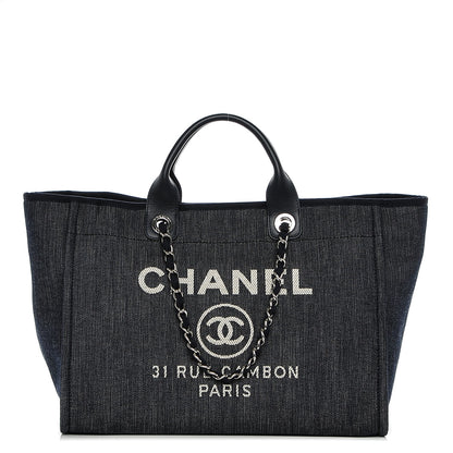 Chanel Canvas Large Deauville Tote Dark Blue 1 of 7