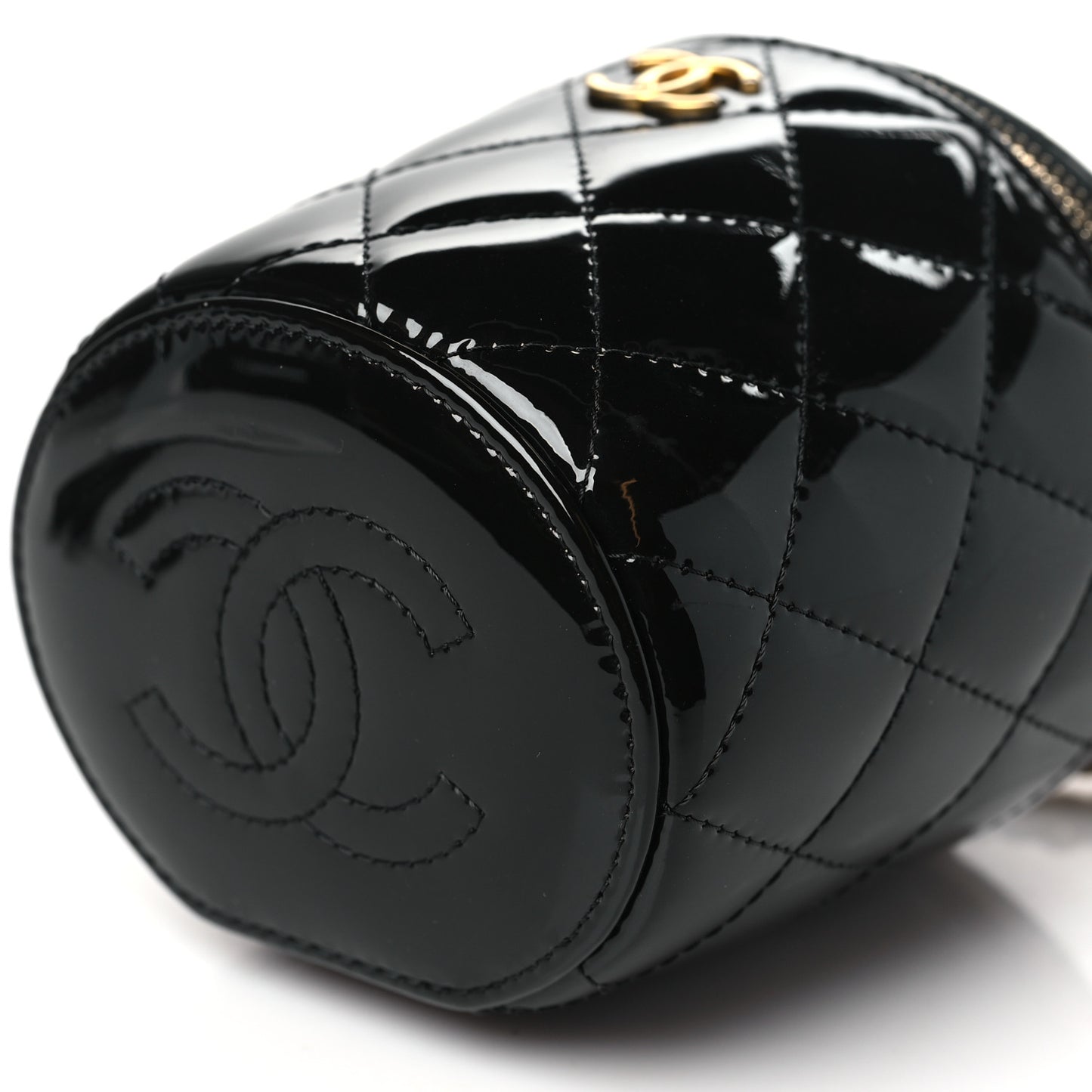 Patent Quilted Afternoon Tea Top Handle Vanity Case With Chain Black
