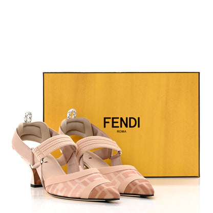 Fendi Technical Mesh FF Colibri 55mm Slingback Pumps 38 Rose Nudo 8 of 8