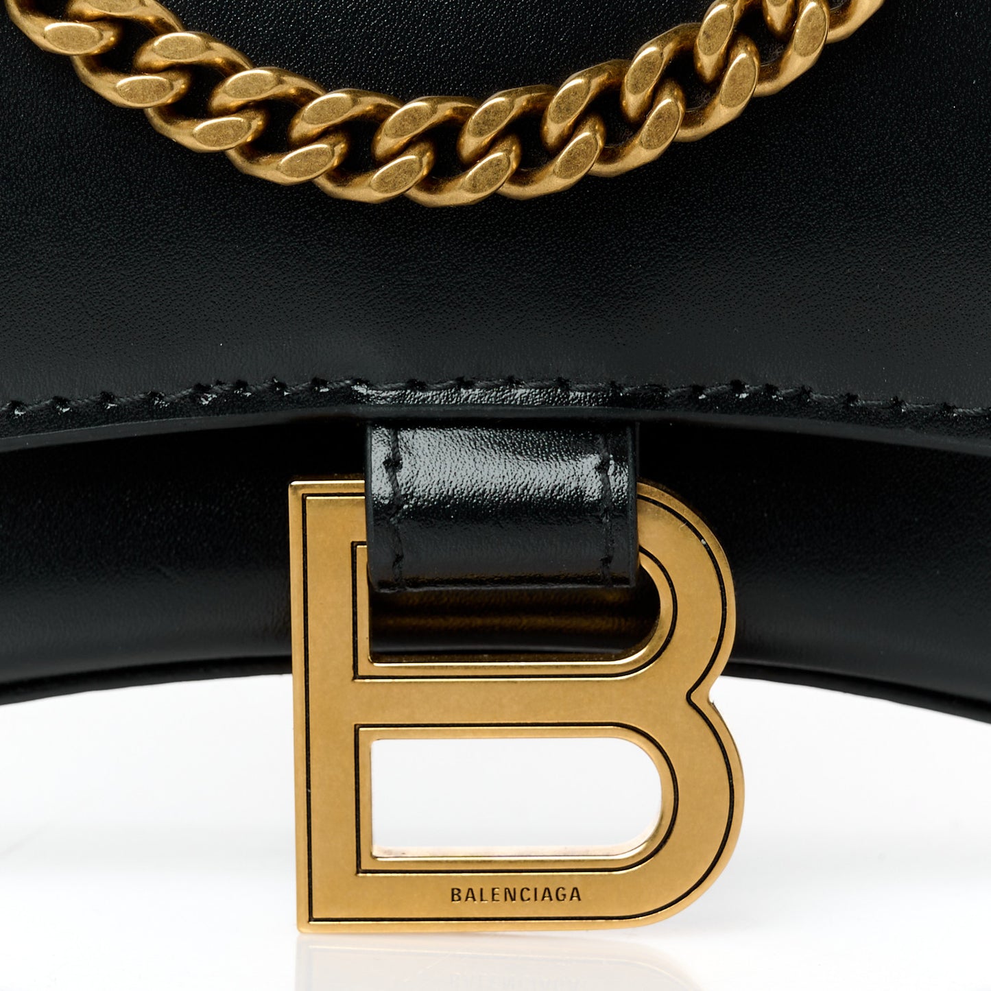 Shiny Box Calfskin Hourglass Chain Bag Black