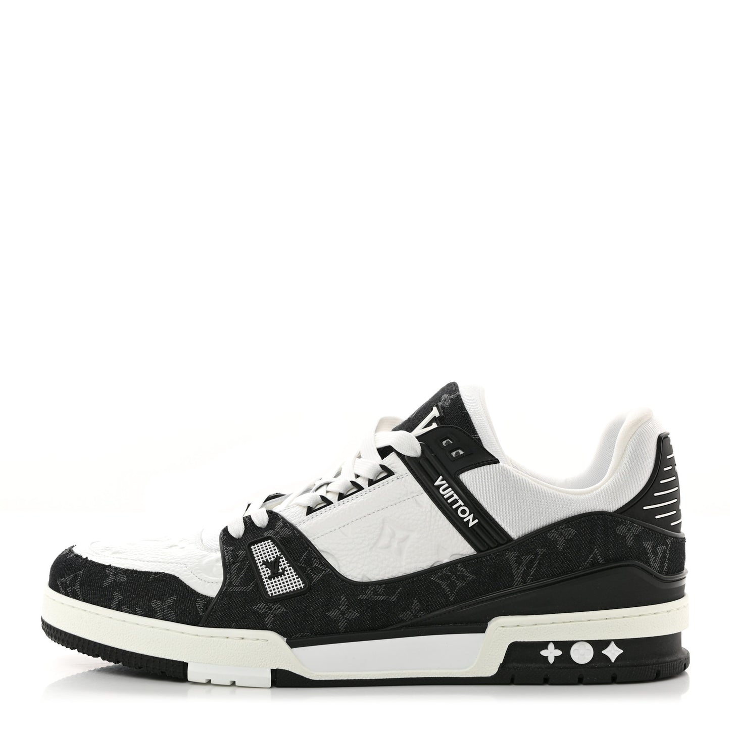 Calfskin Monogram Denim Mens LV Trainer Sneakers 12 Black