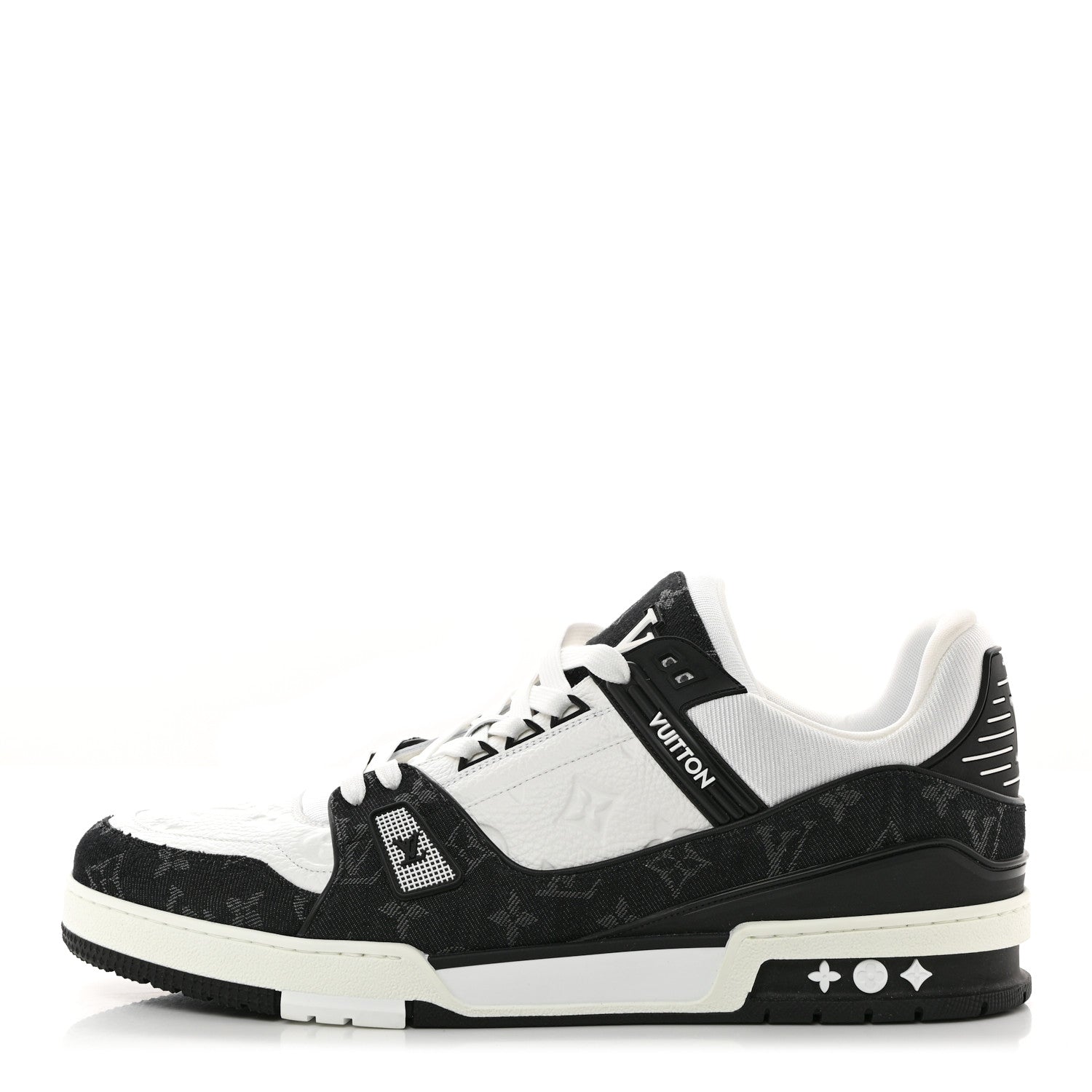 Louis Vuitton Calfskin Monogram Denim Mens LV Trainer Sneakers 12 Black 1 of 9