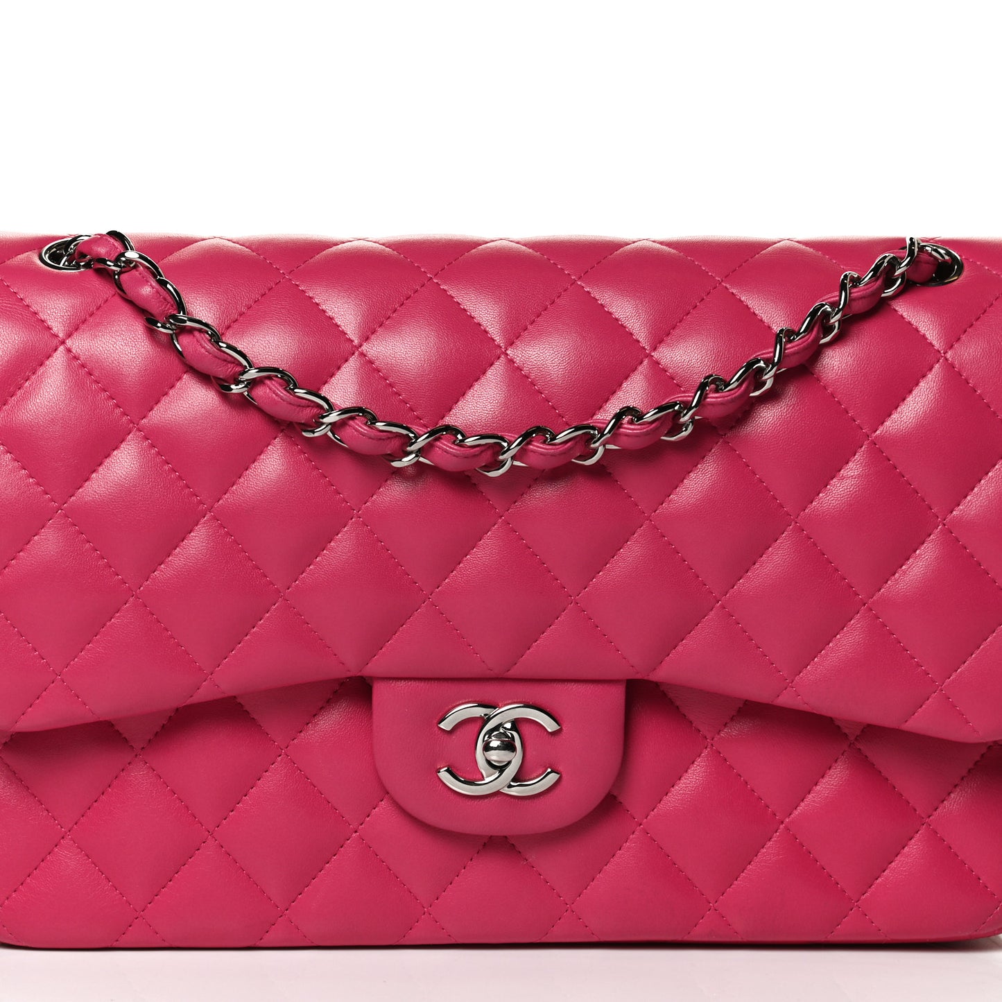 Lambskin Quilted Jumbo Double Flap Dark Pink