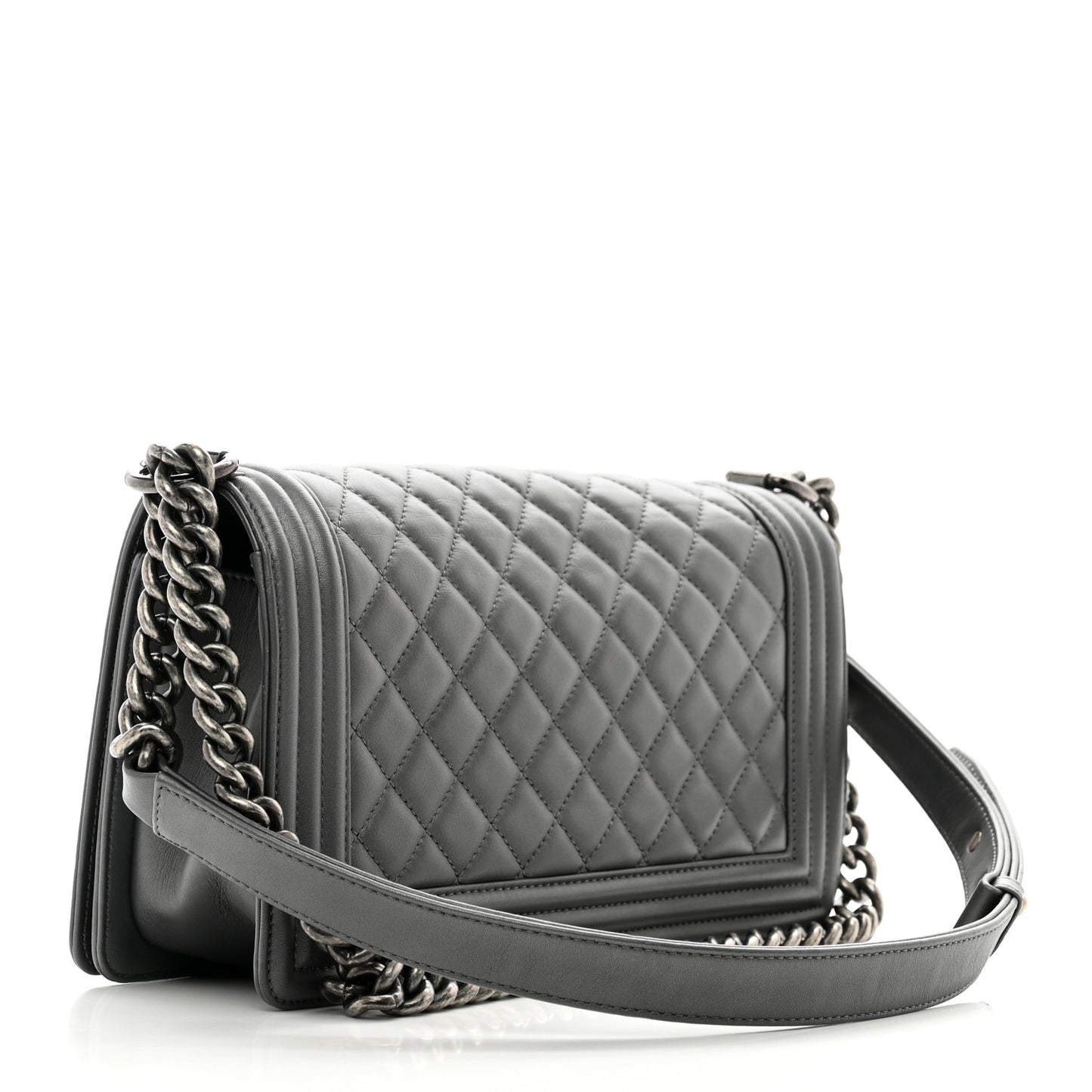 Lambskin Quilted Medium Boy Flap Dark Grey