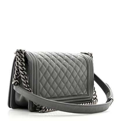 Chanel Lambskin Quilted Medium Boy Flap Dark Grey 3 of 12