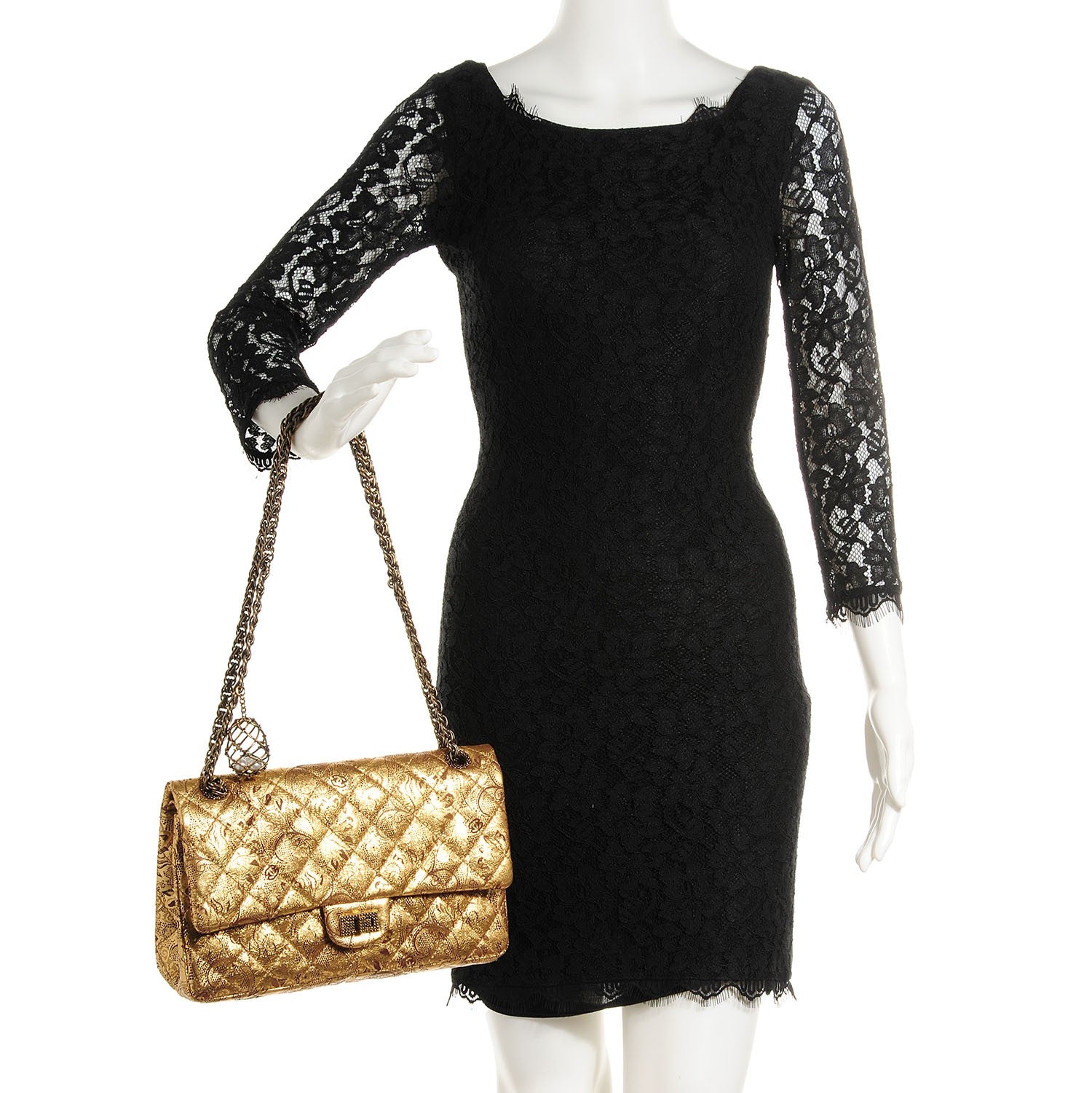 Chanel Buffalo Leather Hand Painted Lace 2.55 Reissue 226 Flap Gold 2 of 8