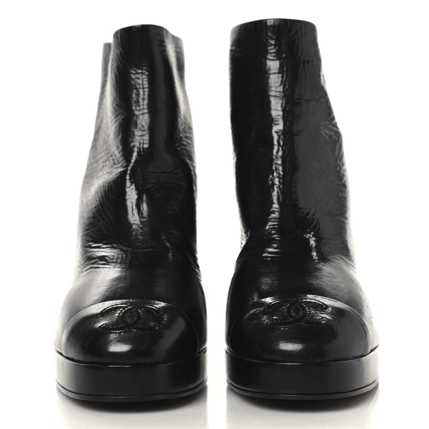 Crumpled Calfskin Cap Toe CC Ankle Boots 35.5 Black